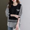 Neuer Frühlingsstil mit leicht dickem MM-Design und falschem zweiteiligem Streifenpullover, damit Sie schlank aussehen. Langarm-Oberteil mit Rundhalsausschnitt