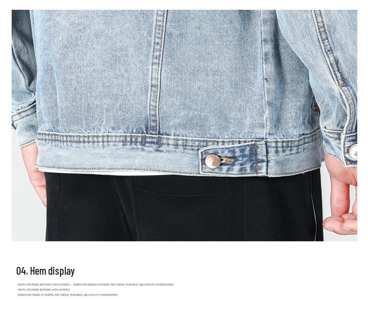 Męska Modna Wysokiej Jakości Luźna Niebieska Kurtka Jeansowa z Klapami - Duży Rozmiar Codzienna Fashion Top