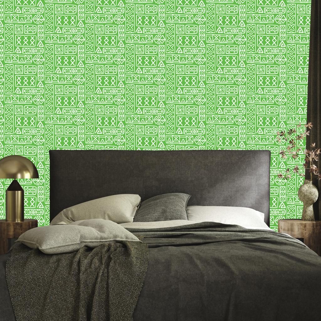Polynesian Geometric Pattern Wallpaper Mint and Green 50x1000