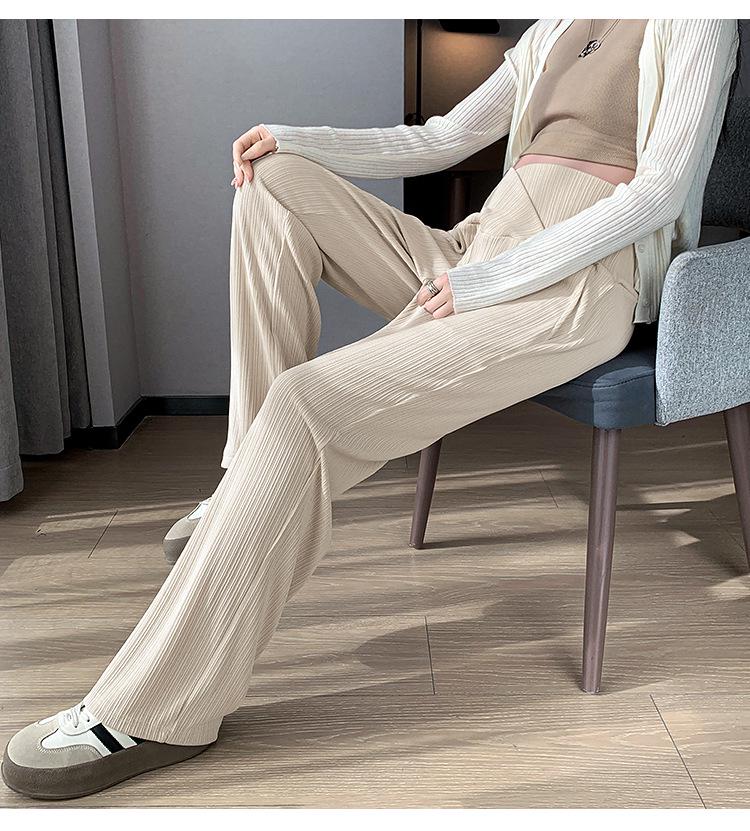 Ice Silk Maternity Wide-Leg Drawstring Pants - Spring/Summer Casual Wear