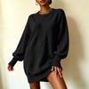 Women's Loose Fit Knit Midi Sweater Dress with Sleeves and Turn-Down Collar