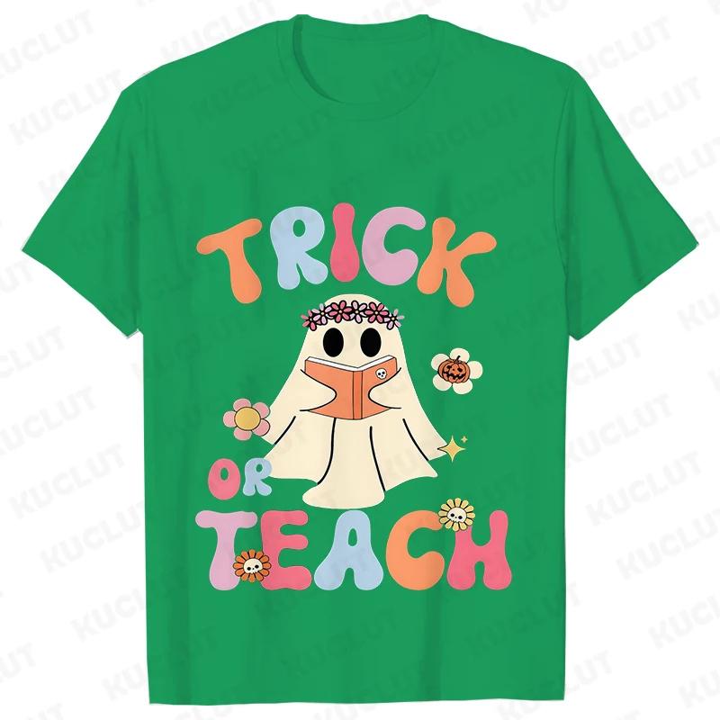Unisexs Teacher Halloween Print Tee Shirts Casual Female T Shirt Trick or Teach New Design Streetwear Fashion Unisex Tshirt Tops