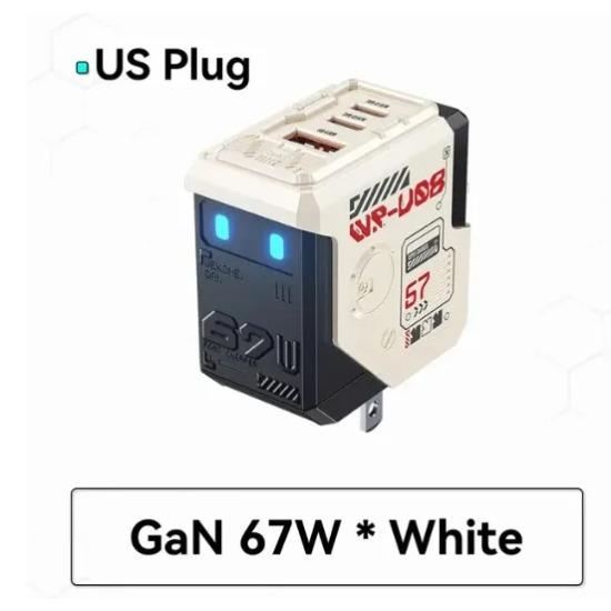 67W GaN Charger Mecha Robot Three Port QC PD Fast Charging Block Power Adapter for iPhone Laptop MacBook Samsung Galaxy Google