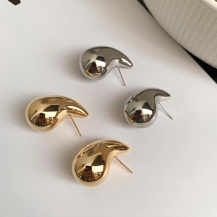 925 Sterling Silver European Water Drop 3D Hole Earrings - French Cold Style, Small Batch Design