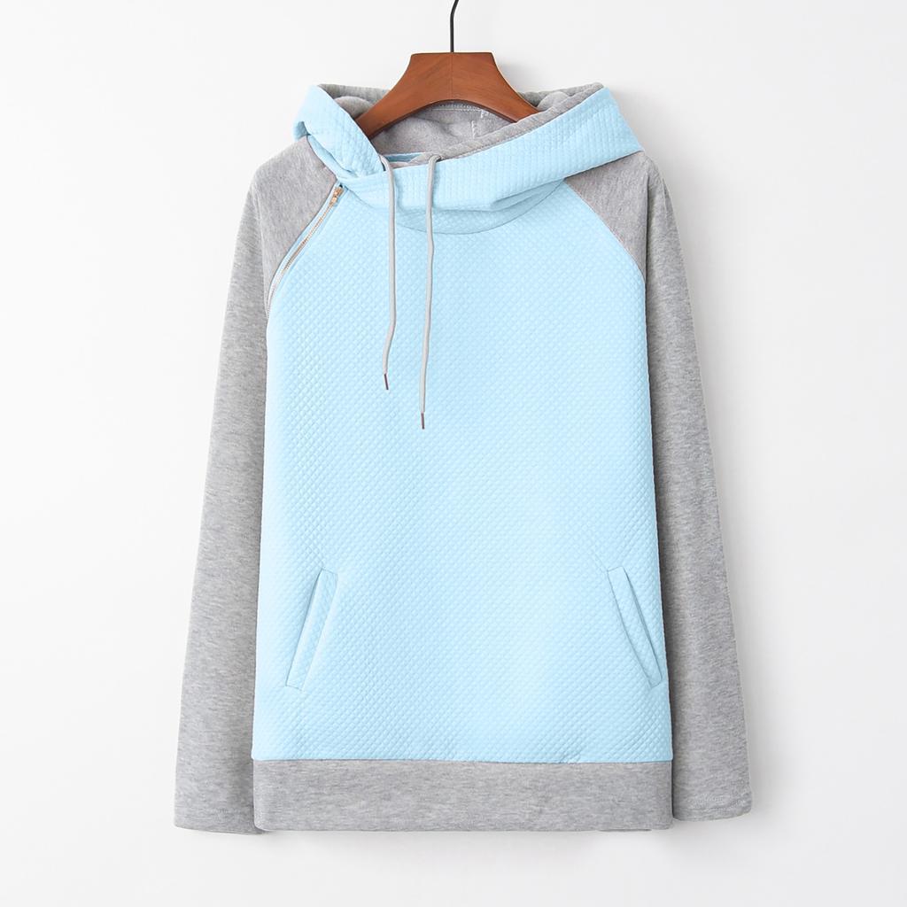 Women's Zip Funnel Neck Hooded Sweatshirts Long Sleeve Pullover Hoodie Drawstring Hoody Raglan Pullover Tops