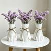 White Faux Ceramic Vase for Living Room Bedroom Kitchen Home Decor Ribbed Design Decorative Flower Holder with Jute Rope Bow for Bouquet Pampas Grass