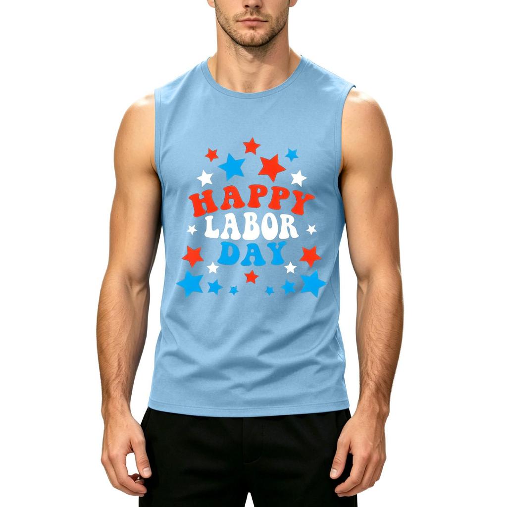 Men Sleeveless Tank Top Casual Muscle Shirt Crew Neck Printed Graphic Tee for Summer Outdoor Activities