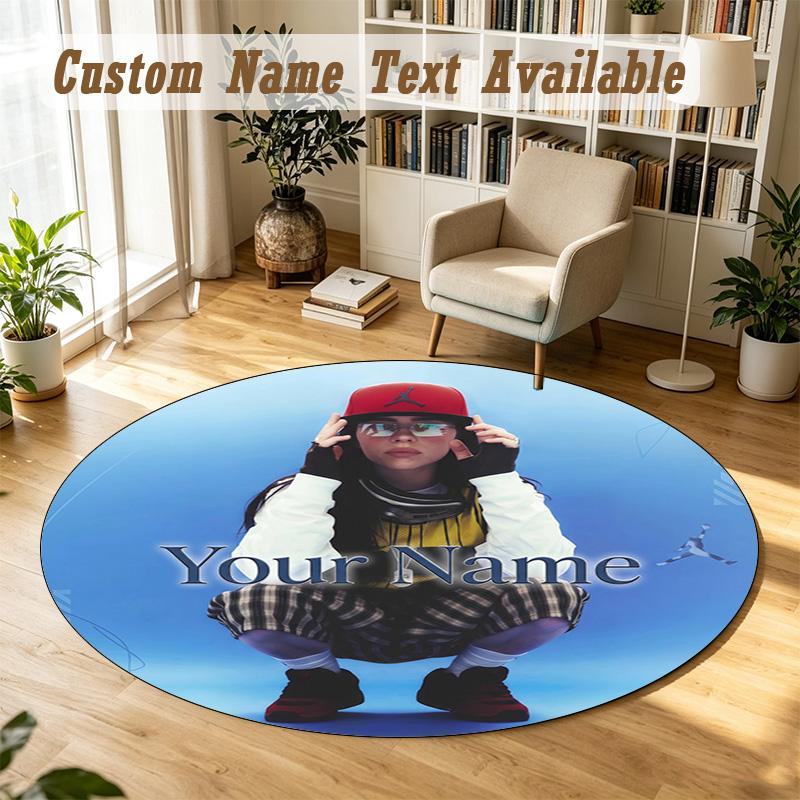 Round Rug Custom NameBillie Eilish Pattern Non Slip Carpet Home Floor Decor