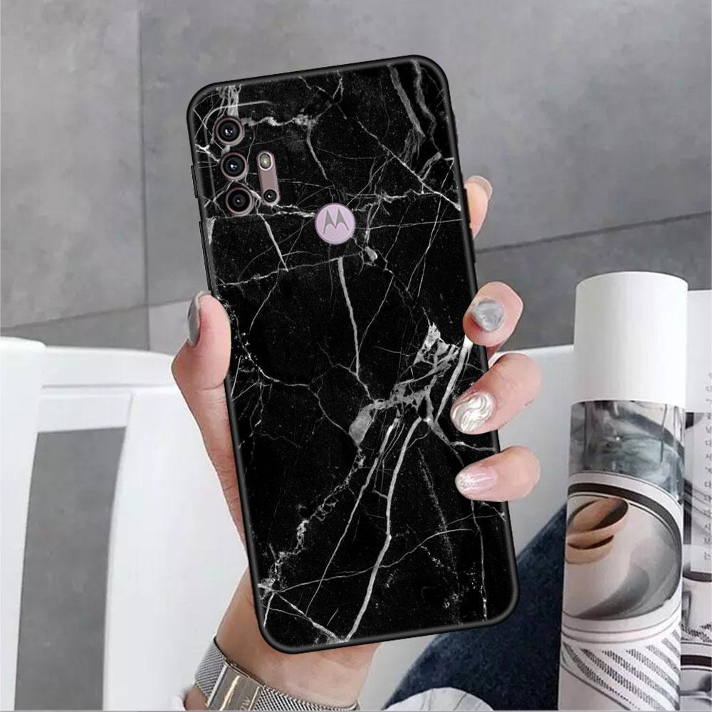 Luxury Marble Pattern Soft Case For Motorola G60 G30 Edge 20 30 G22 G9 Play G52 G8 G9 Power G50 One Fusion Black Phone Coque