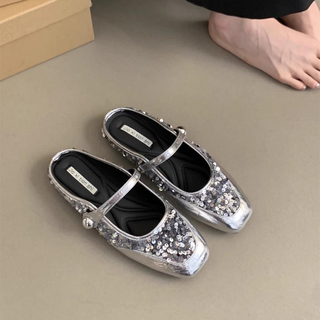 Baotou Half Slippers Female Spring and Summer Outer Wear Fairy Evening Shoes Mary Jane Single Shoes Sandals