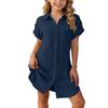 Girls Casual Short Sleeve Shirt Dress Loose Fit Button Down Collared Dress Lightweight Summer Dress for Kids