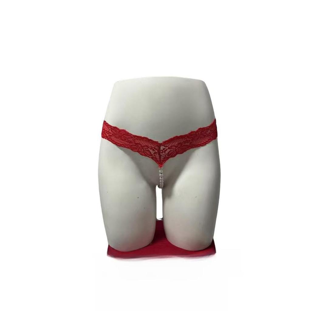 Crotchless Lace Pearl Massage Thong: Sexy Transparent Temptation Panties