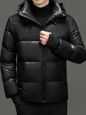 Herren Kapuzenjacke aus Daunen mit Schwarz & Gold - Warm, Abnehmbar, Winter Business Casual