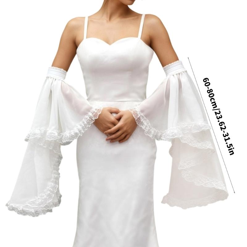 Maniche a Rete con Bordi in Pizzo, Protezione Solare Decorativa per Braccia, per Donne, Matrimoni all'Aperto e Occasioni Formali