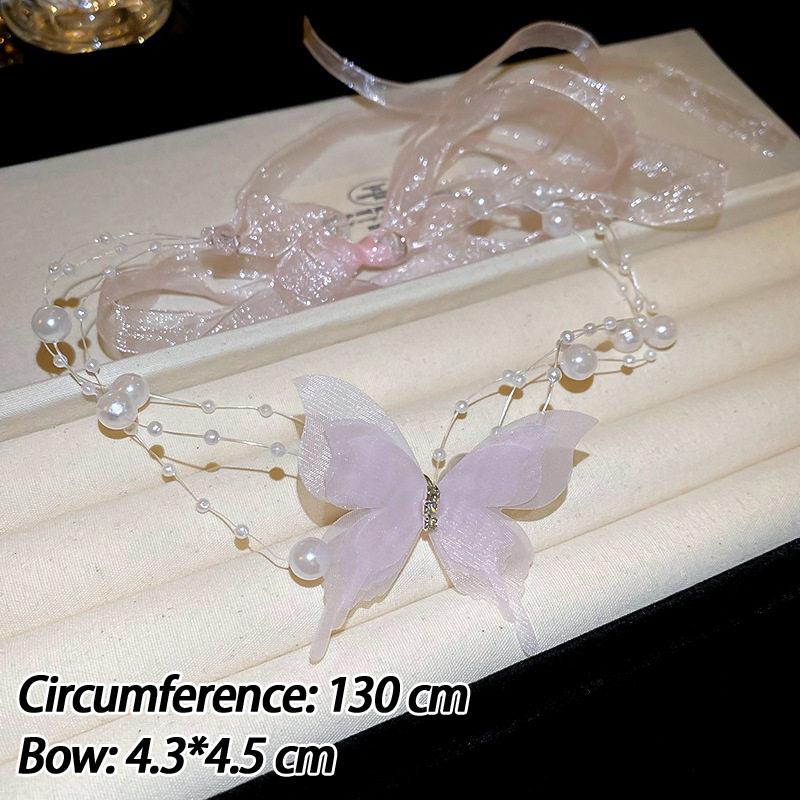 Romantische Vlinder Parel Strik Strikketting Dames Luxe Zijden Lint Zoete Chokers Sleutelbeenketting Temperament Sieraden Cadeau Feest