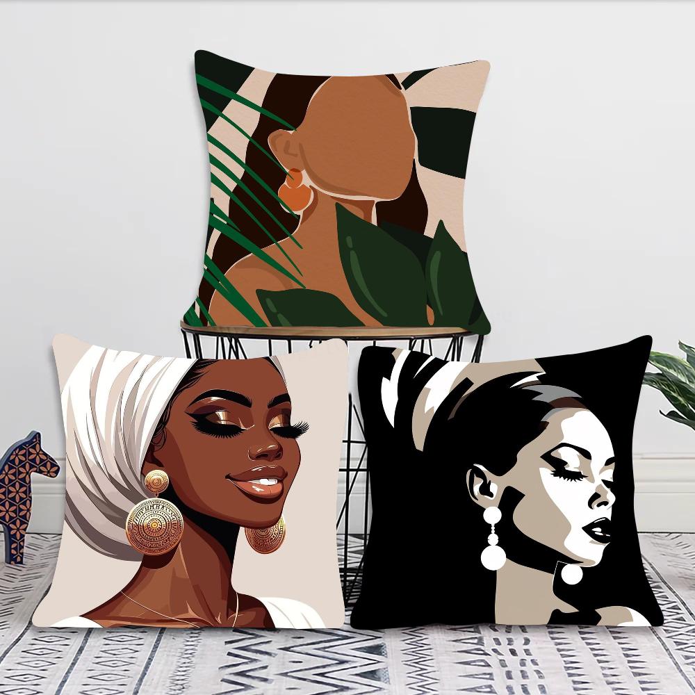 1Pc African Women Pillow Case Square Pillow Bedroom Sofa Leisure Comfort Cushion Car Living Room Home Decoration 40X40