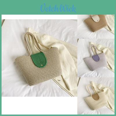 Elegant Woven Tote Bag Trendy Bucket Shape Handbag For Beach Or Vacation Use