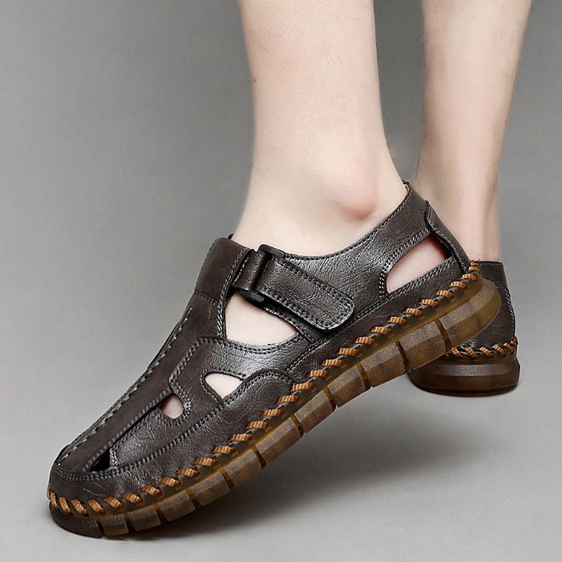 Fashion Male Comfortable Casual Footwear All-match Stylish Men Breathable Summer Sandals Slip On Men Sandals Leather Hollow Out Men Shoe