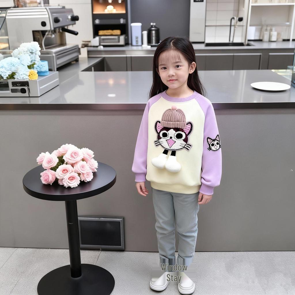 2025 Girls' Fleece-Lined Long Sleeve Sweatshirt - Autumn/Winter Fashion