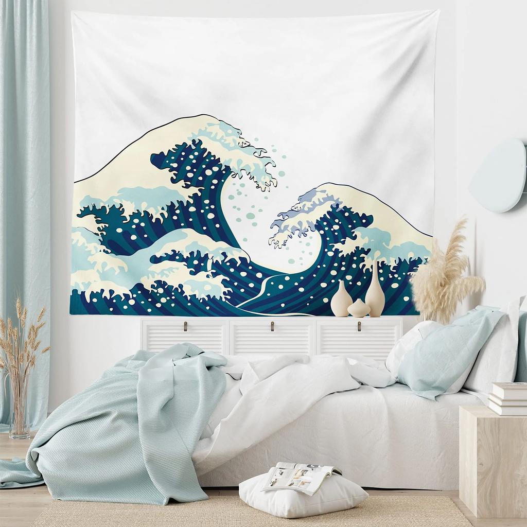 Große Meereswelle Wandteppich Asiatischer Anime Berg Rote Sonne Kirschblüte Wandteppich Zuhause Wohnzimmer Schlafzimmer Wand Moderne Kunst Wandteppiche