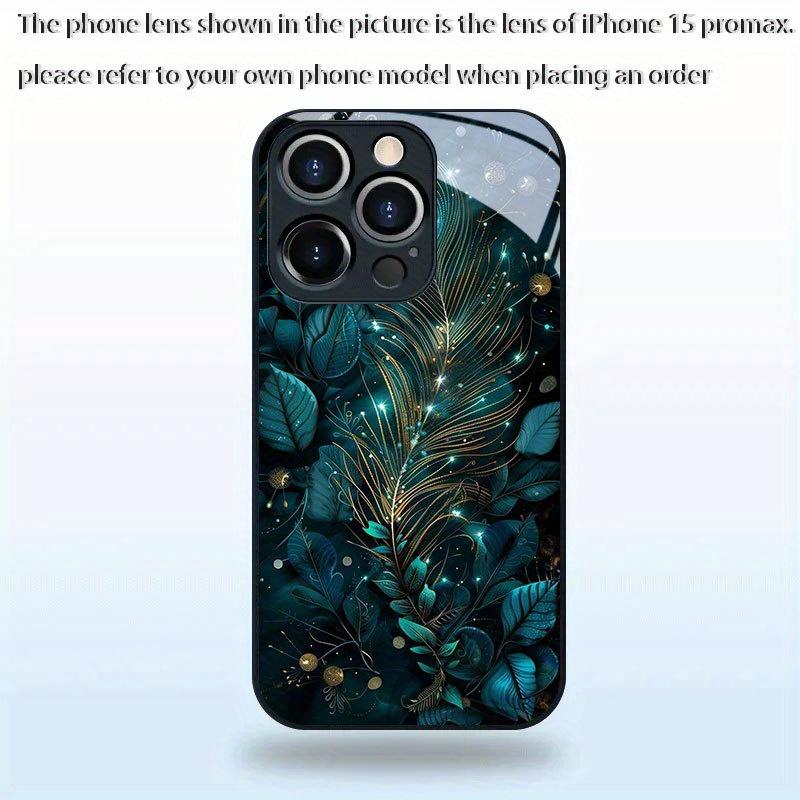 Peacock feather pattern tempered glass phone case suitable for iPhone 17 16 15 14 13 12 11 Pro/Max/Plus anti drop and shockproof For iPhone 11PROMAX
