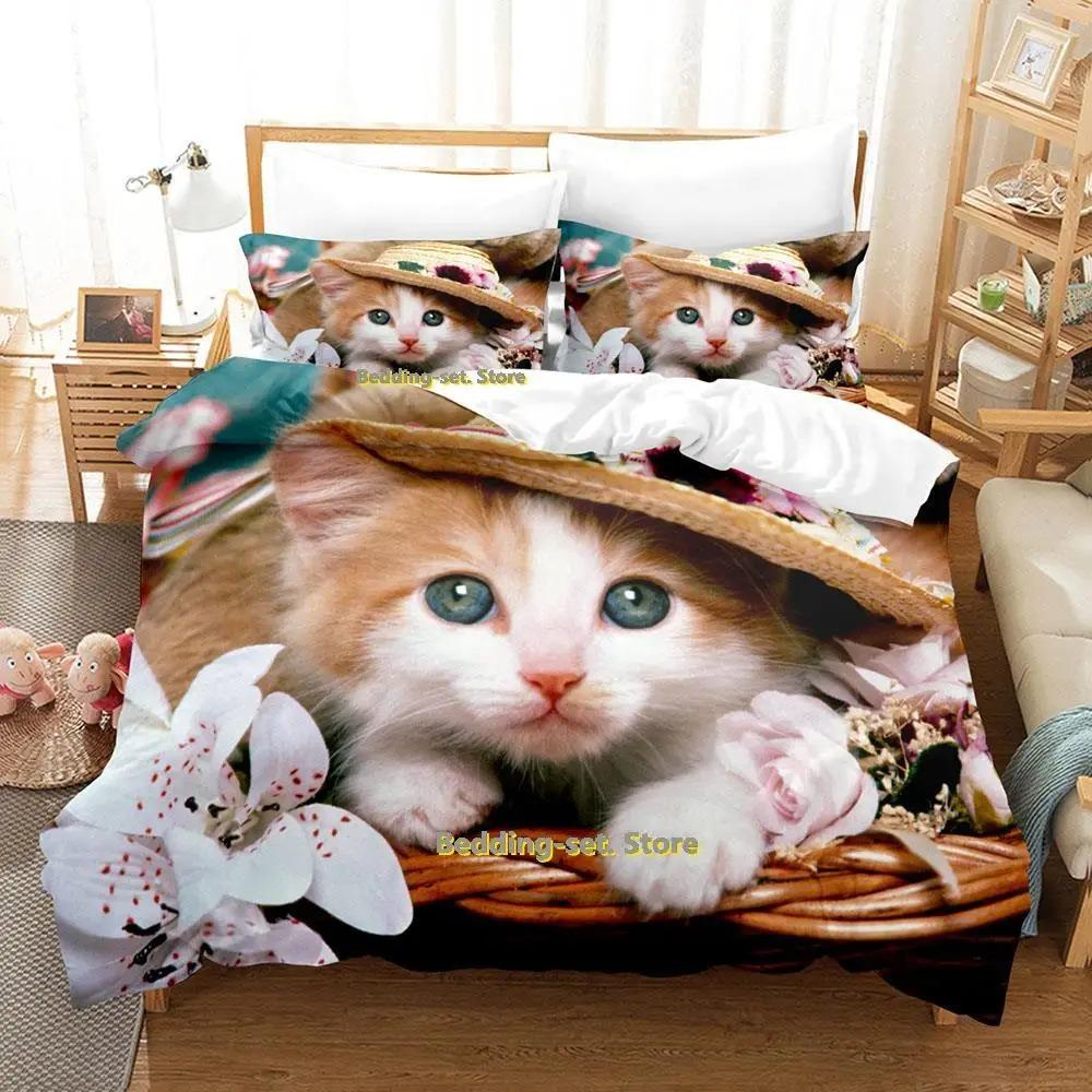 New Artistic Cat Bedding Set Single Twin Full Queen King Size Bed Set Adult Kid Bedroom Duvetcover Sets Anime Parure De Lit Bed