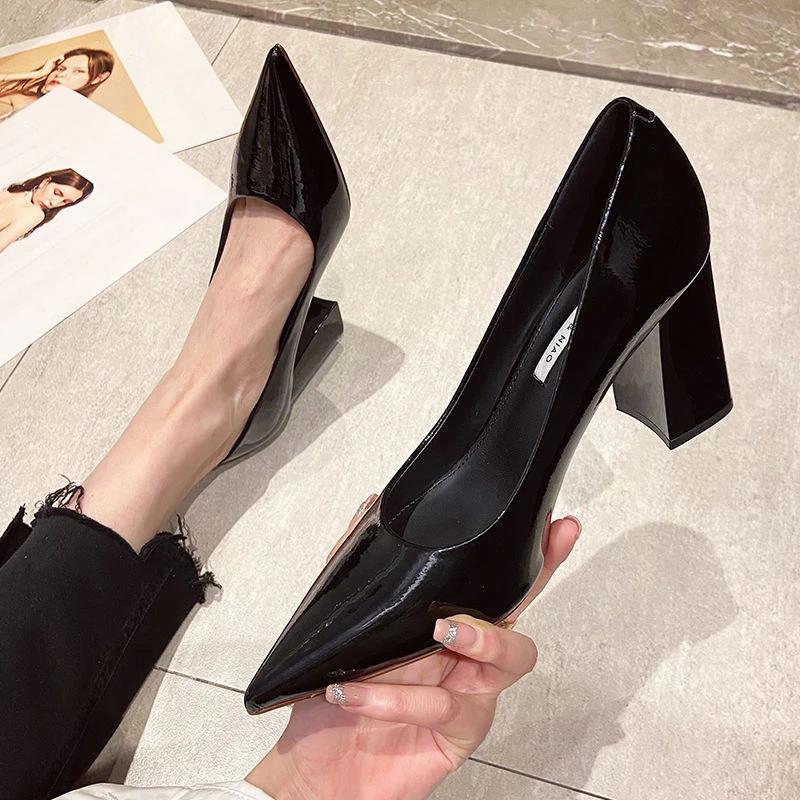 Fashion Women's Shoes Pointed Toe Sexy Super High Heel Shallow Ladies Footwear Office Square Heels on Offer Chic Point Comfortable A E