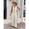 Women Summer Striped Hollow Out Vest And Long Pants Two Piece Casual Set