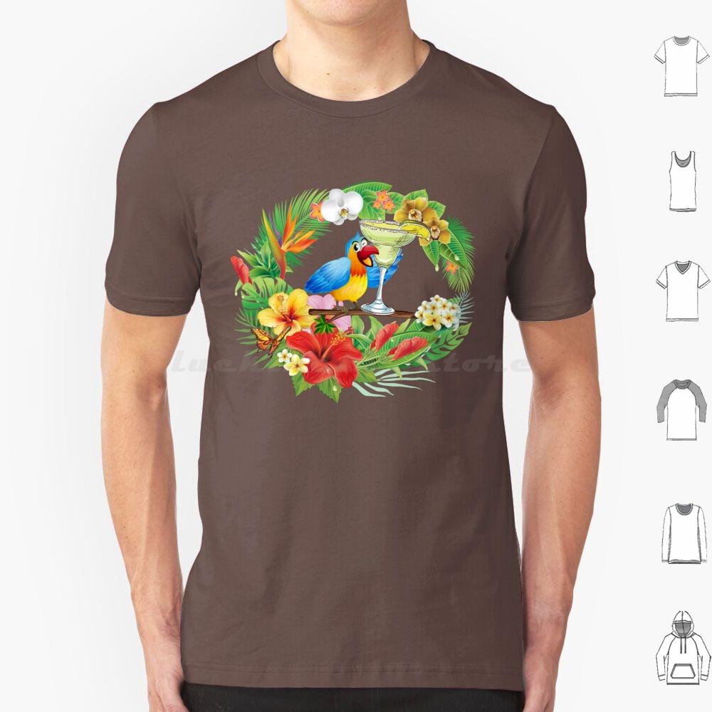 Parrot With A Margarita T Shirt Men Women Kids 6xl Parrothead Buffett Shark Tropical Volcano Parrot Margaritaville Beach