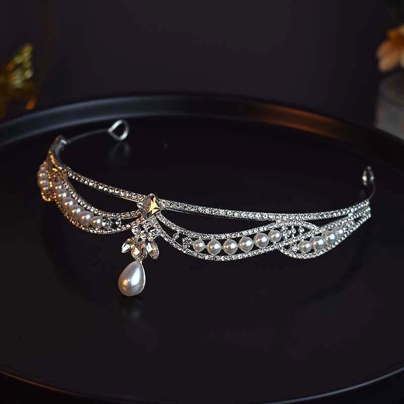 Crown Bride Headwear Crystal Hair Band Birthday Crown Pearl Hair Accessory Hair Crown Photo and Portrait Accessories Light Luxury Style