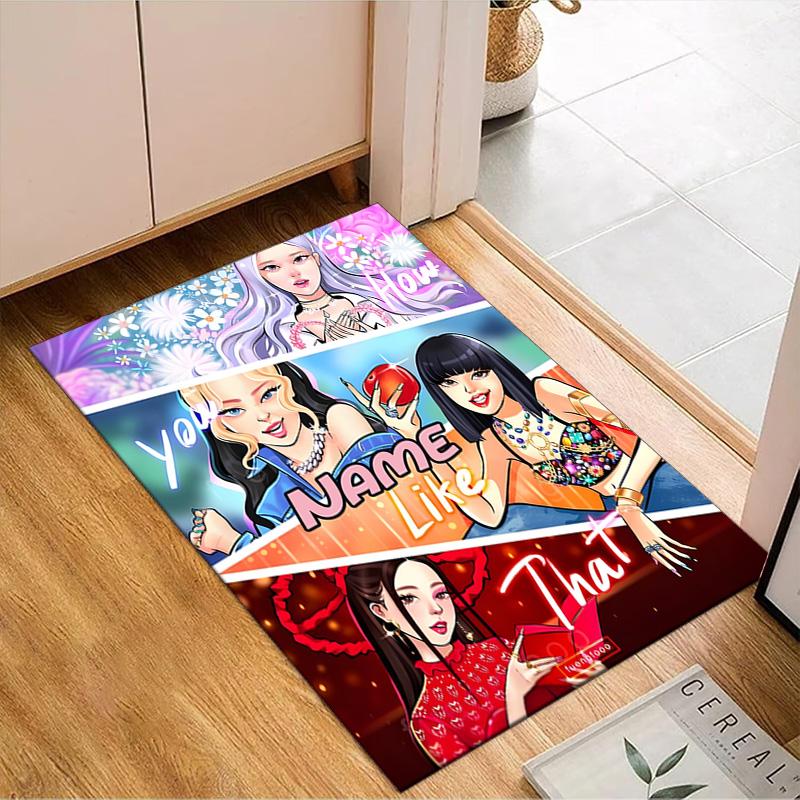 Custom Name Kpop BP Fantasy Rug for Living Room, Game Rooms, Office, Bedroom, Floor Mat Playful Design, fan gifts Christmas decor