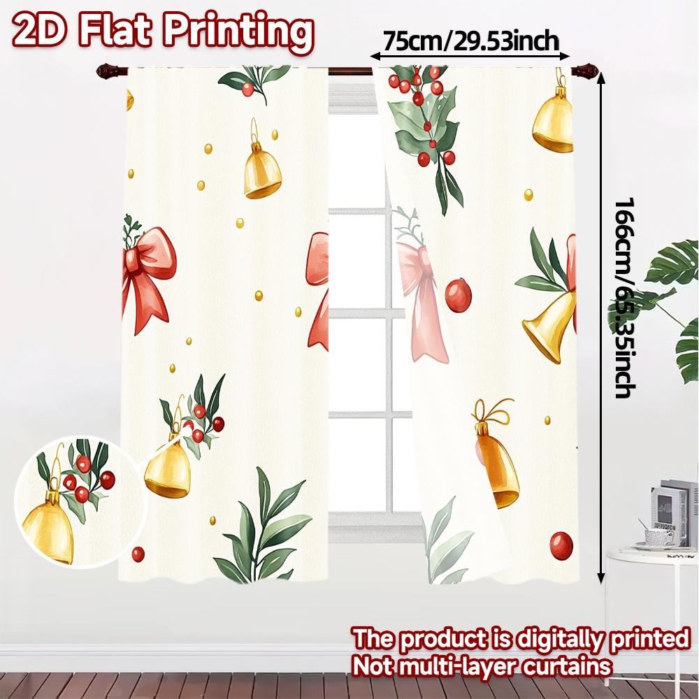 2pcs,Curtains Christmas Bells Holly Berries Baubles (4) Creative Modern Curtains Versatile Polyester Fabric Curtains Art Deco