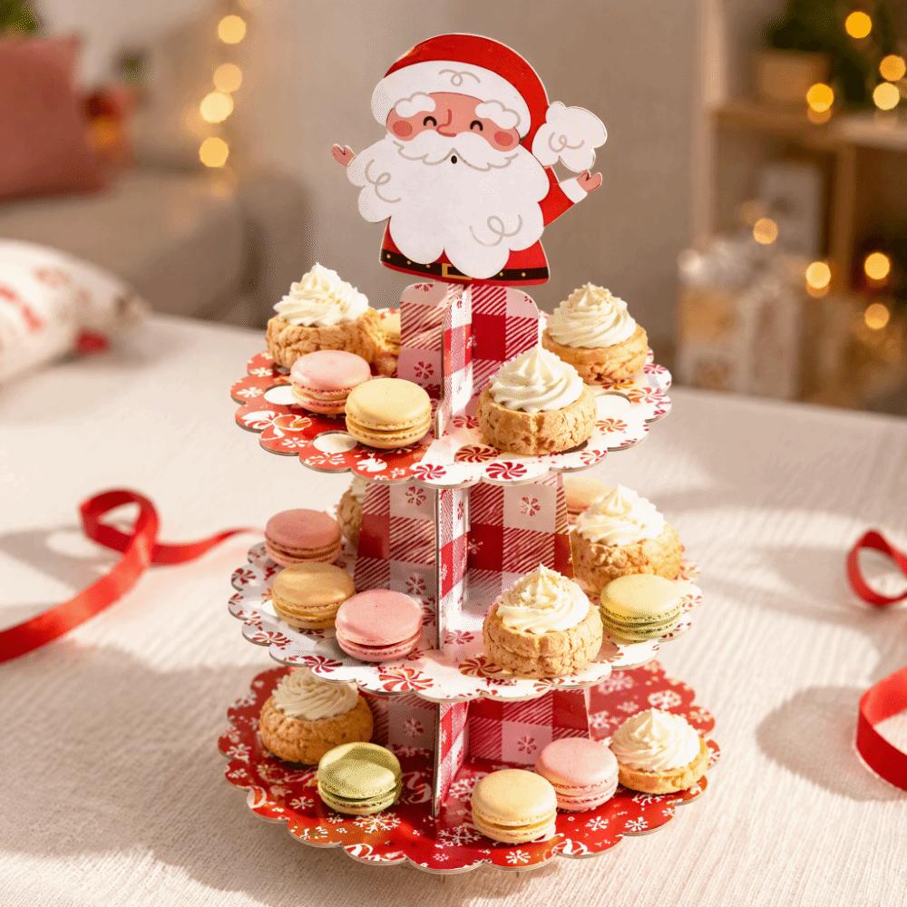 Round Santa Claus Cupcake Stand 3 Tier Cake Display Rack Christmas Party Supplies