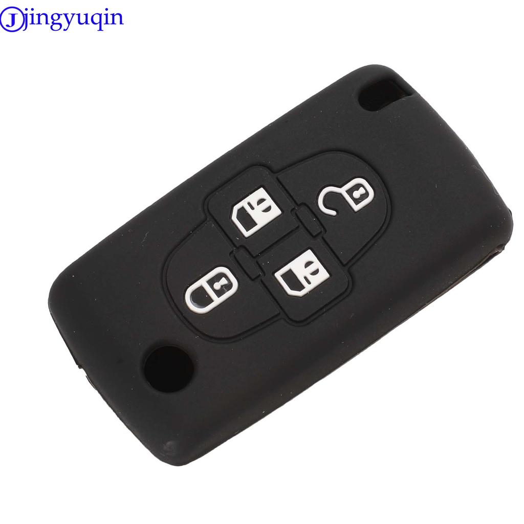 Jingyuqin Silikónový obal na diaľkový ovládač kľúča auta Pre Peugeot 1007 807 Pre Citroen C8 4 tlačidlá Skladací Flid
