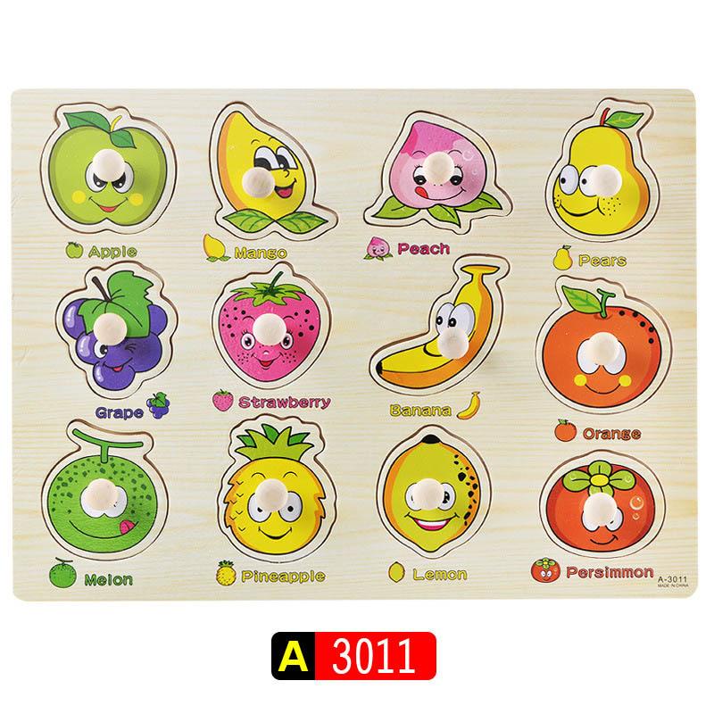Big Size Baby Montessori Wooden Puzzle Hand Grab Board Set Educational Toys Infantil Cartoon Number Letter Math Puzzle Kids Gift
