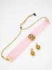 Gold-Plated Pink Stone-Studded & Beaded Handcrafted Jewellery Set