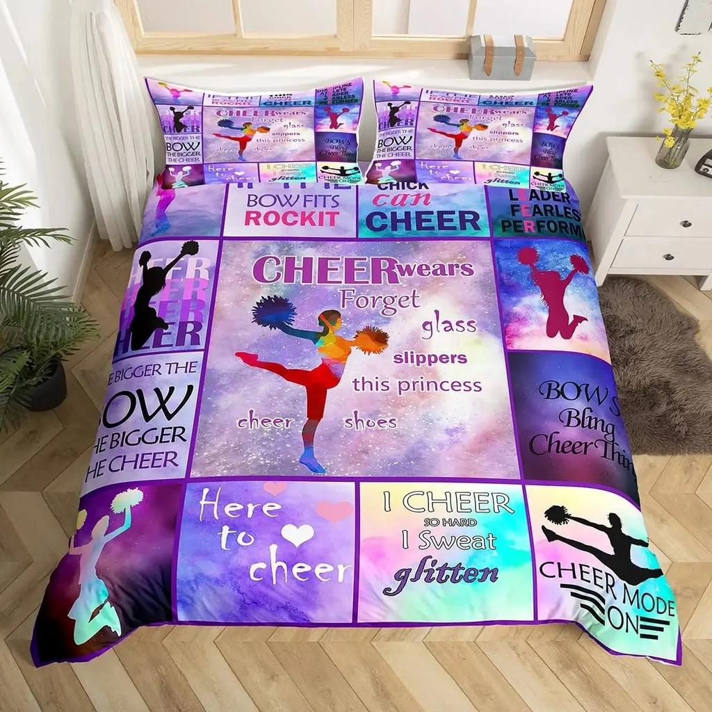 Cheerleader Duvet Cover Set Full Size,Girls Dancer Comforter Cover Geometric Checkered Bedding Set Girls Cheerleading Bedspread