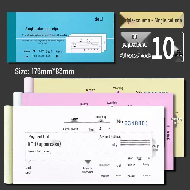 Deli 3-Part Handwritten Receipt Books