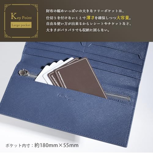 Dom Teporna Men's Long Wallet, Cowhide Leather, Ultra-Thin 1cm YKK Zipper, Coin Purse, Slim Wallet, Bill Compartment, Card Slots, Gray