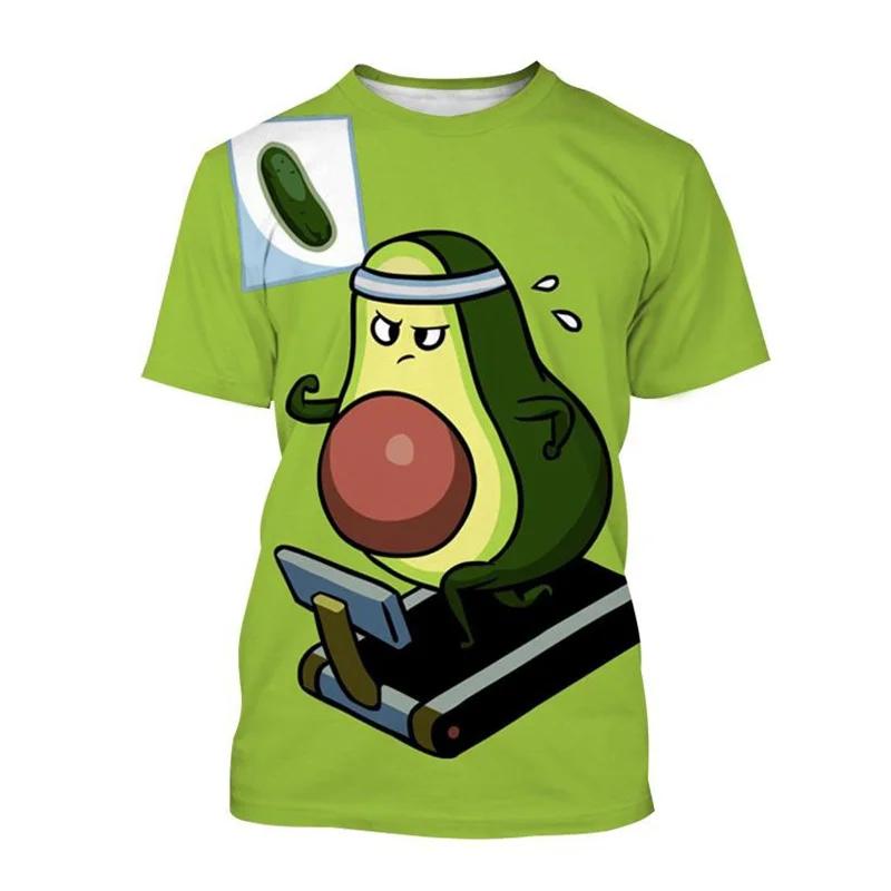 Summer Round Neck 3D Avocado Pattern Printed Top Fashionable Casual Short Sleeved Children's Boy and Girl Kids Unisex T-shirts