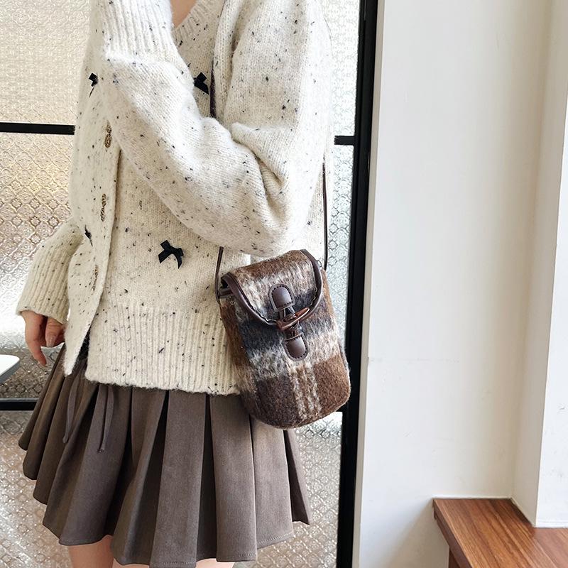 

Женская шерстяная клетчатая сумка-кроссбоди мини для телефона - Дизайн с замком, издание 2025 One Size