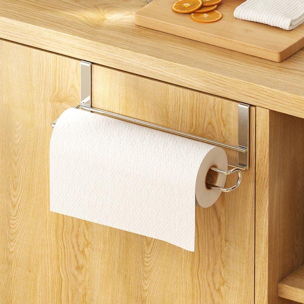 

Silver Paper Wall Hooks Iron Cling Wrap Storage Rack Universal Paper Towel Rack Kitchen