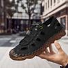 Hand-stitched Men's Shoes Outdoor Casual Shoes Buckle Versatile Leather Shoes Summer Low-top Large-size Cross-breathable Mesh Shoes Men