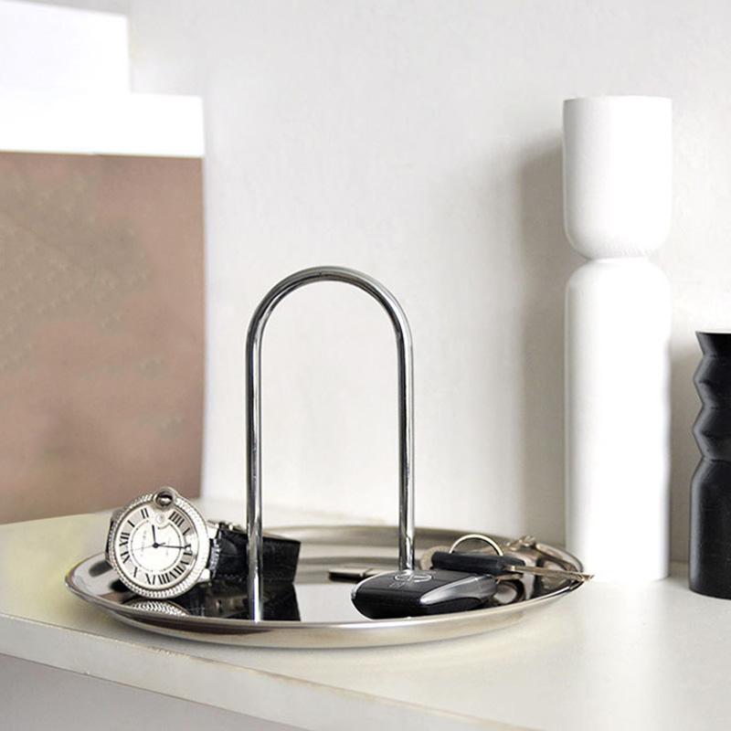 Snack Storage Plate Multifunctional With Handle Desktop Organizer Stainless Steel Home Decoration Finishing Tray Mini Ornaments