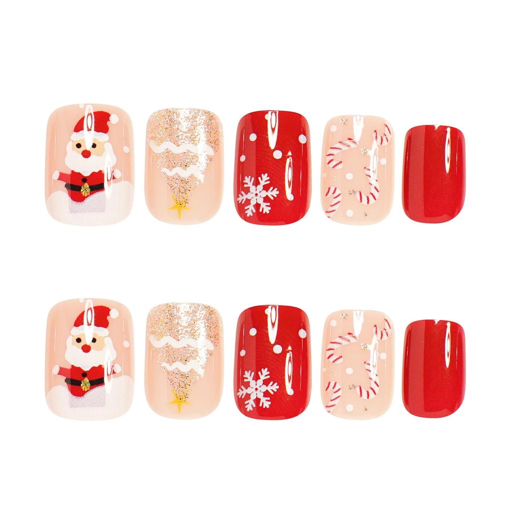 Santa Claus & Snowflake Candy Cane Press-On Fake Nails for Autumn & Winter