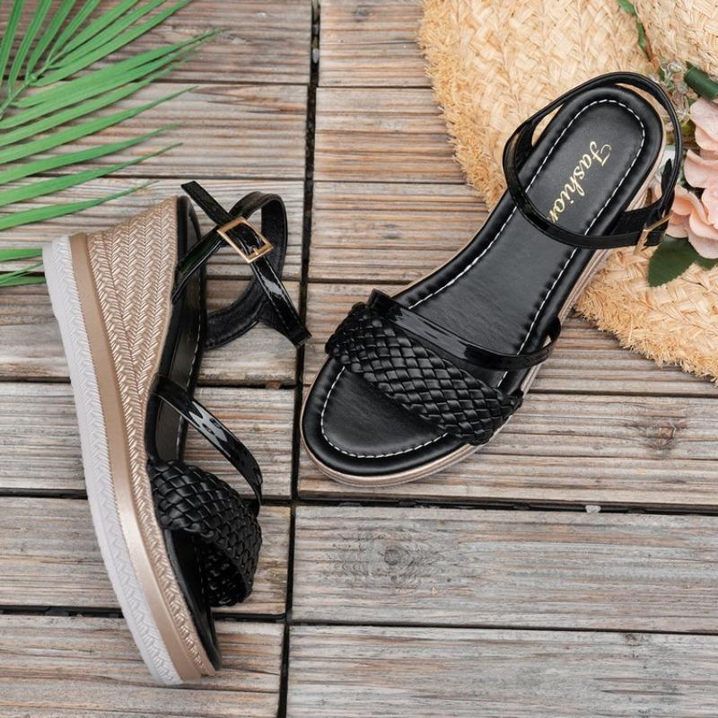 2026 Neue Damen Keilsandalen Plateau Outdoor Kleiderschuhe Offene Zehe Schnallenriemen Sandalen Runde Zehe High Heels Schuhe für Damen
