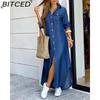 BITCED Women's Spring/Autumn Fashion: Sensual Single-Breasted Button-Down Shirt Dress Loose-Fitting Polo Neck Dress