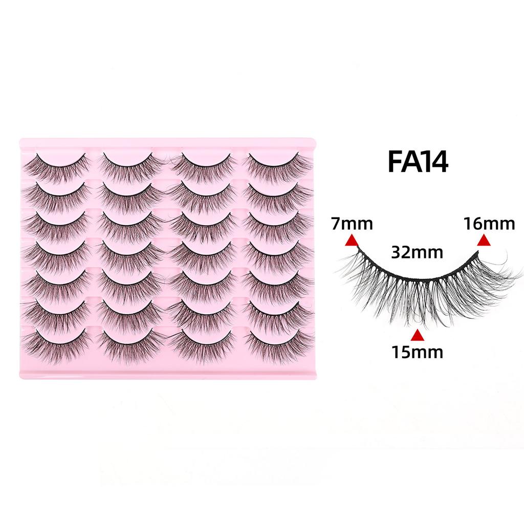 Cross-border European and American Style Flared Lashes, 14 Pairs of Thick, Curled, Naturally Three-dimensional One-piece Lashes