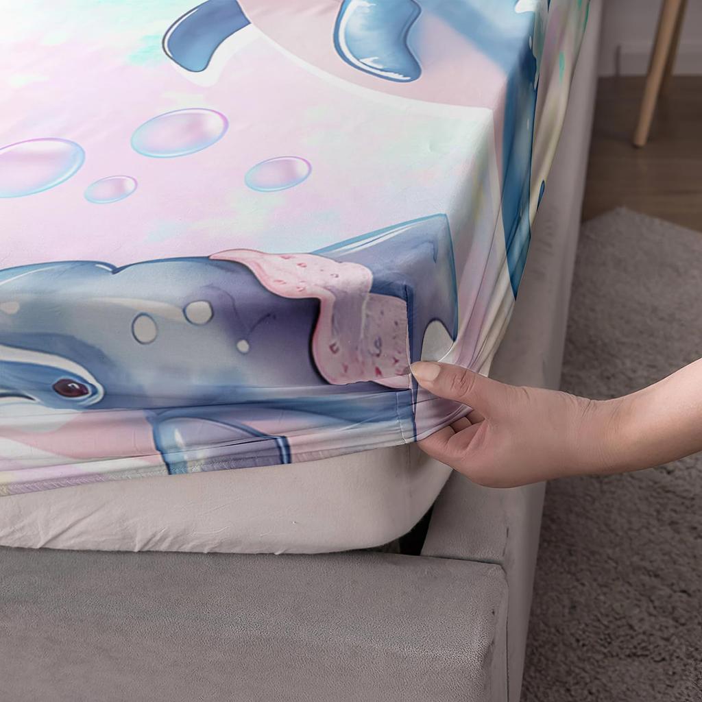 Ocean Animal Dolphin Pattern Mattress Three-Piece Digital Printing Couple Bedspread Bedding Set