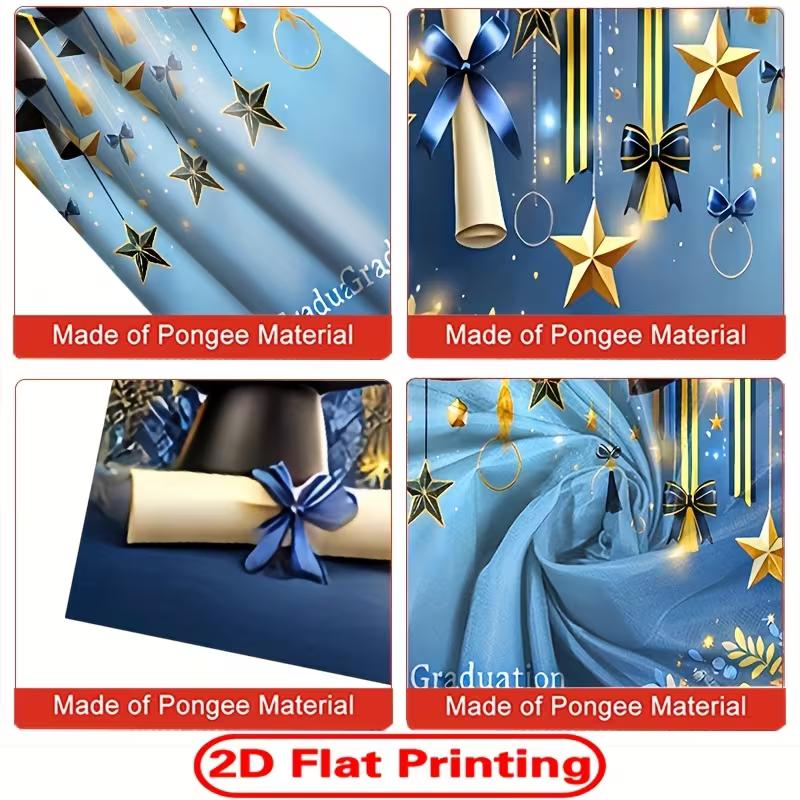 2D Blue Graduation Backdrop Gold Star Cap Diploma Graduation Photo Booth Background